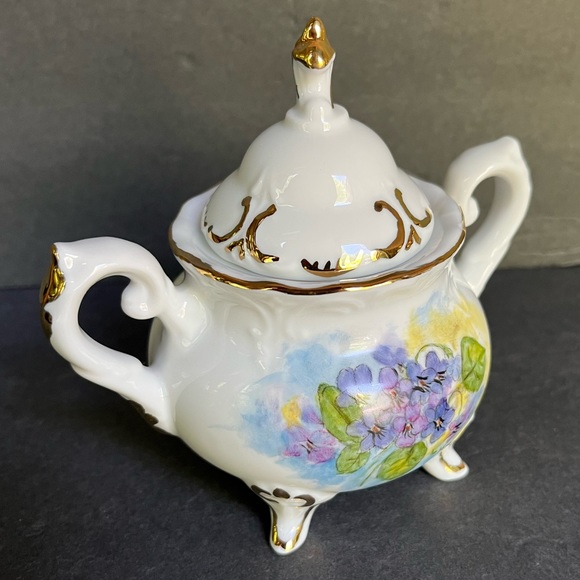 VTG Violet Tea Set Hand-painted Porcelain Teapot Creamer Sugar Bowl Victorian - Picture 13 of 16